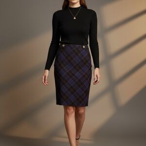 The Limited Tartan Button Pencil Skirt Navy/Red 8